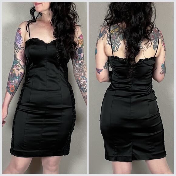 Vintage Y2K Black Sequins Lace Bodycon Mini Dress - Picture 4 of 7